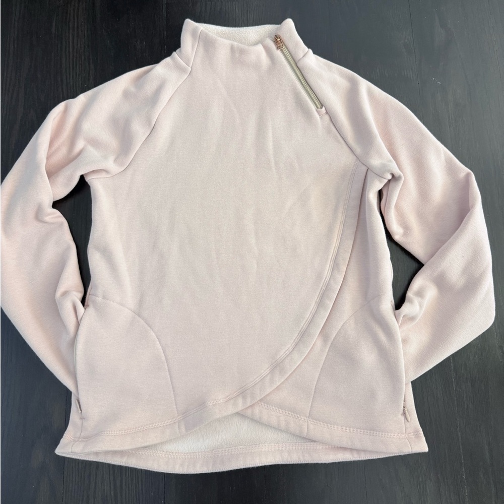 $58 ATHLETA girl Light Pink Pullover with Asymmetrical rose gold Zipper XL 14